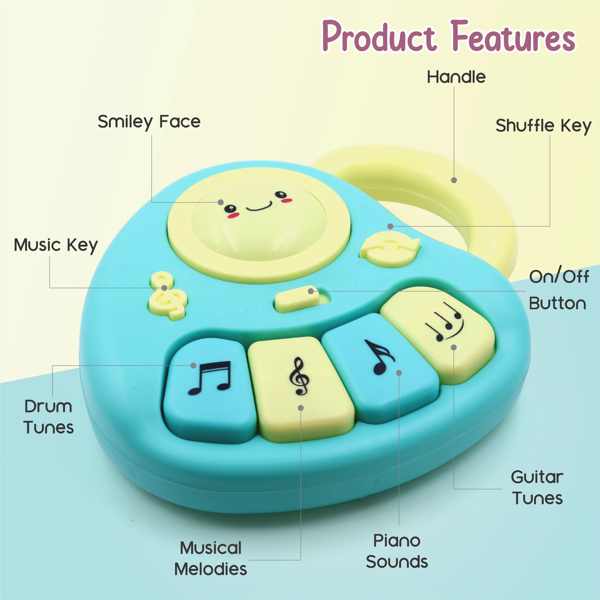 Chanak Baby Piano Musical Toy for 6-12 Months | 4 Keys, 31 Melodies with Flashing Lights – BIS Approved (Blue/Yellow) - Image 5