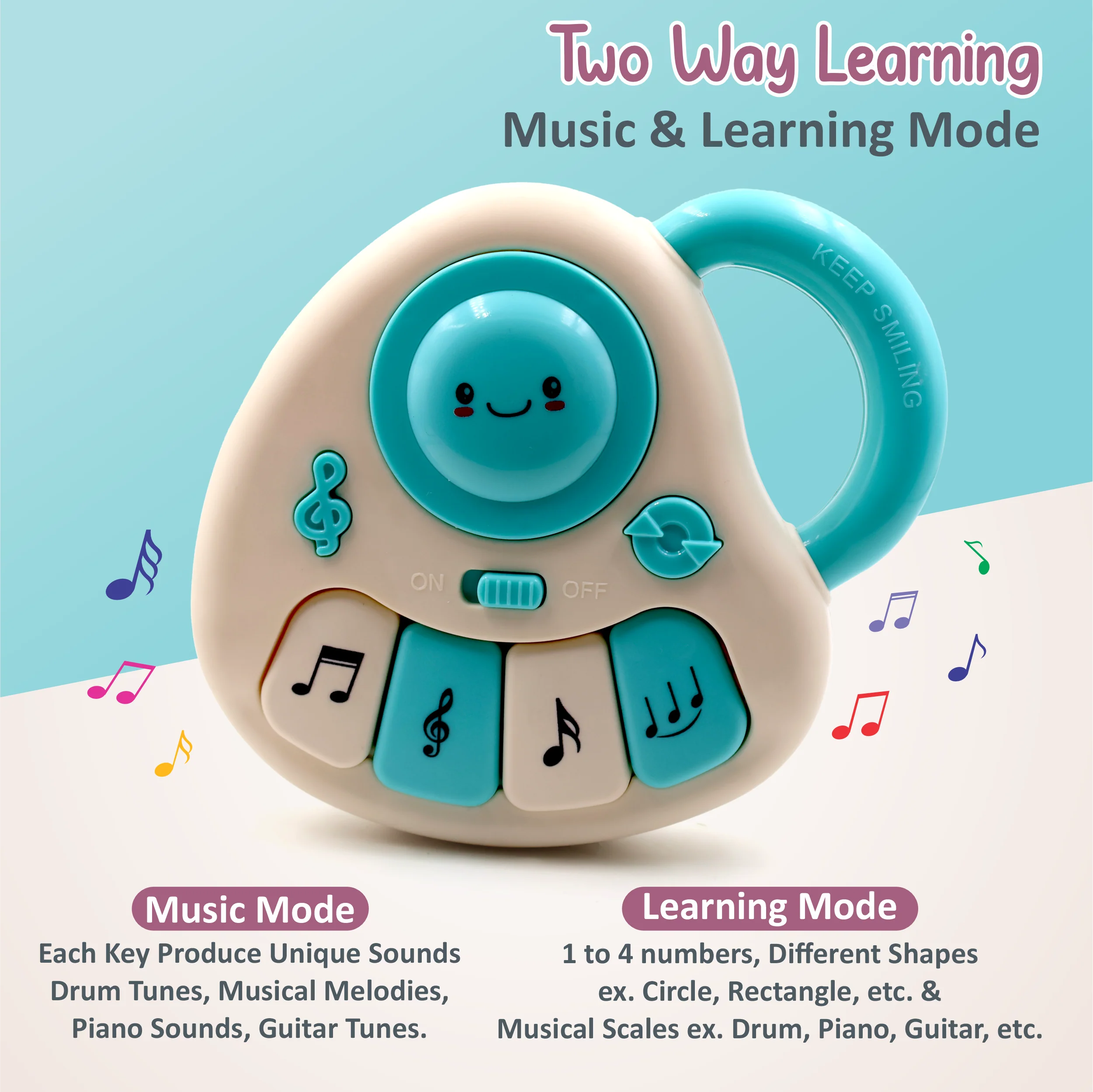 Chanak Baby Piano Musical Toy for 6-12 Months | 4 Keys, 31 Melodies with Flashing Lights – BIS Approved (White/Blue) - Image 5