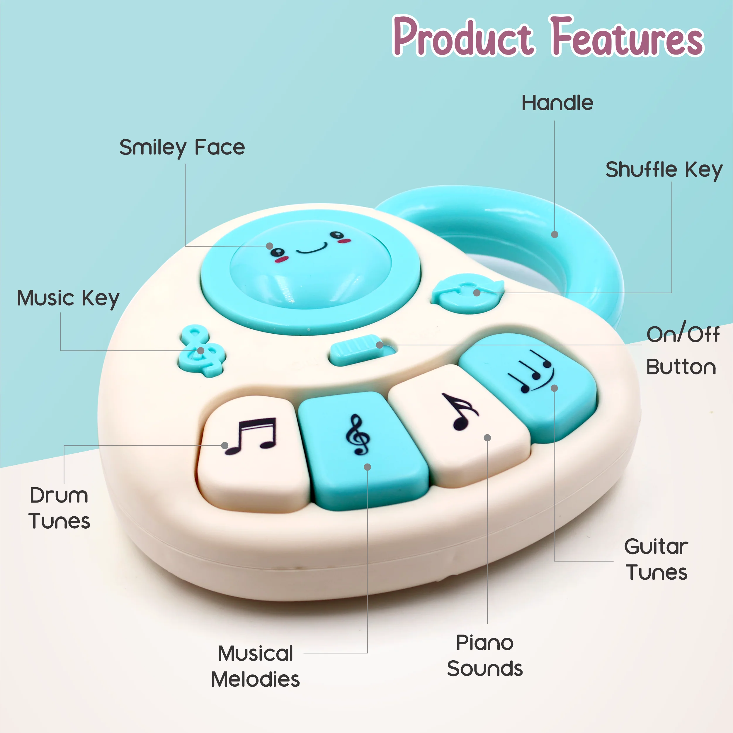 Chanak Baby Piano Musical Toy for 6-12 Months | 4 Keys, 31 Melodies with Flashing Lights – BIS Approved (White/Blue) - Image 6