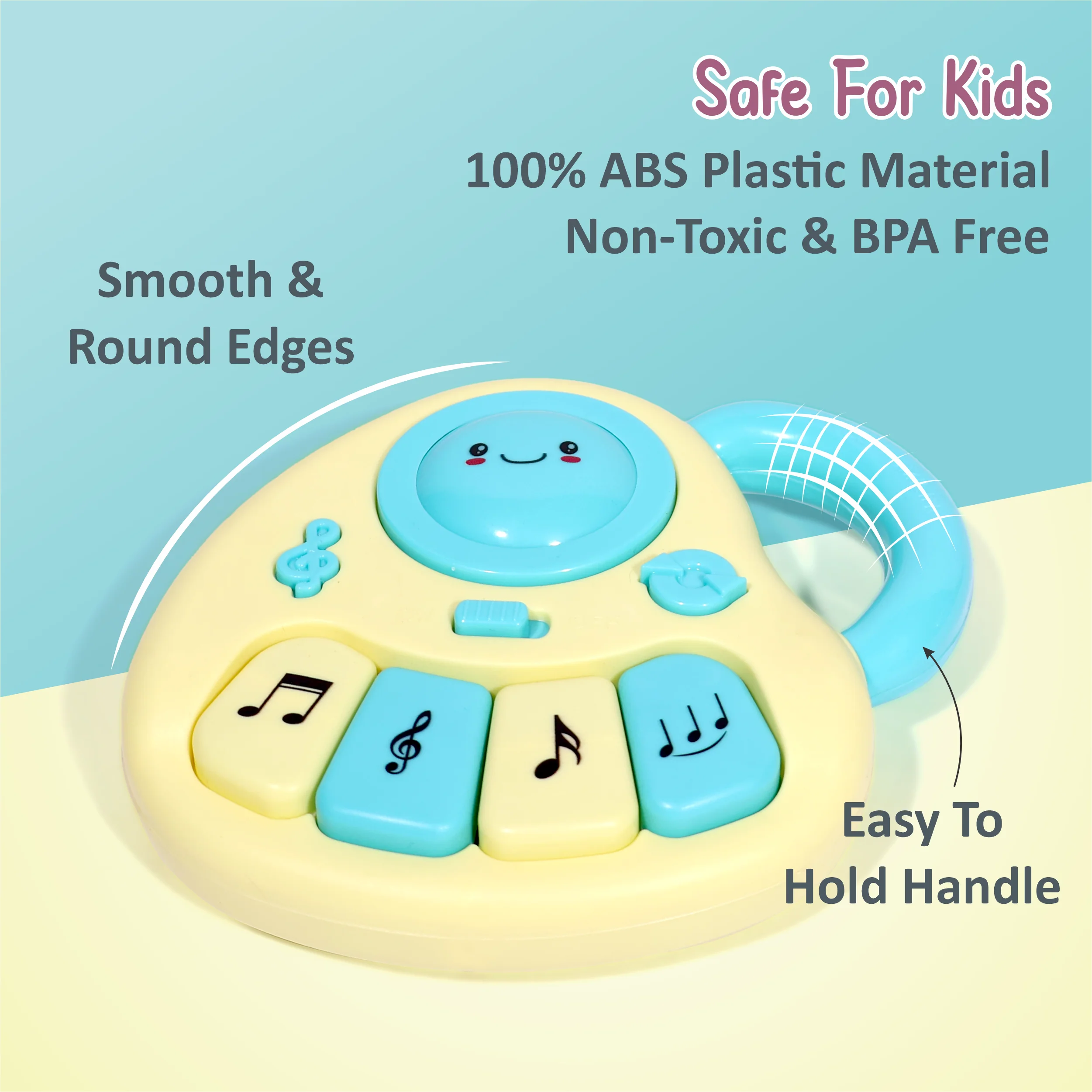 Chanak Baby Piano Musical Toy for 6-12 Months | 4 Keys, 31 Melodies with Flashing Lights – BIS Approved (Yellow/Blue) - Image 3