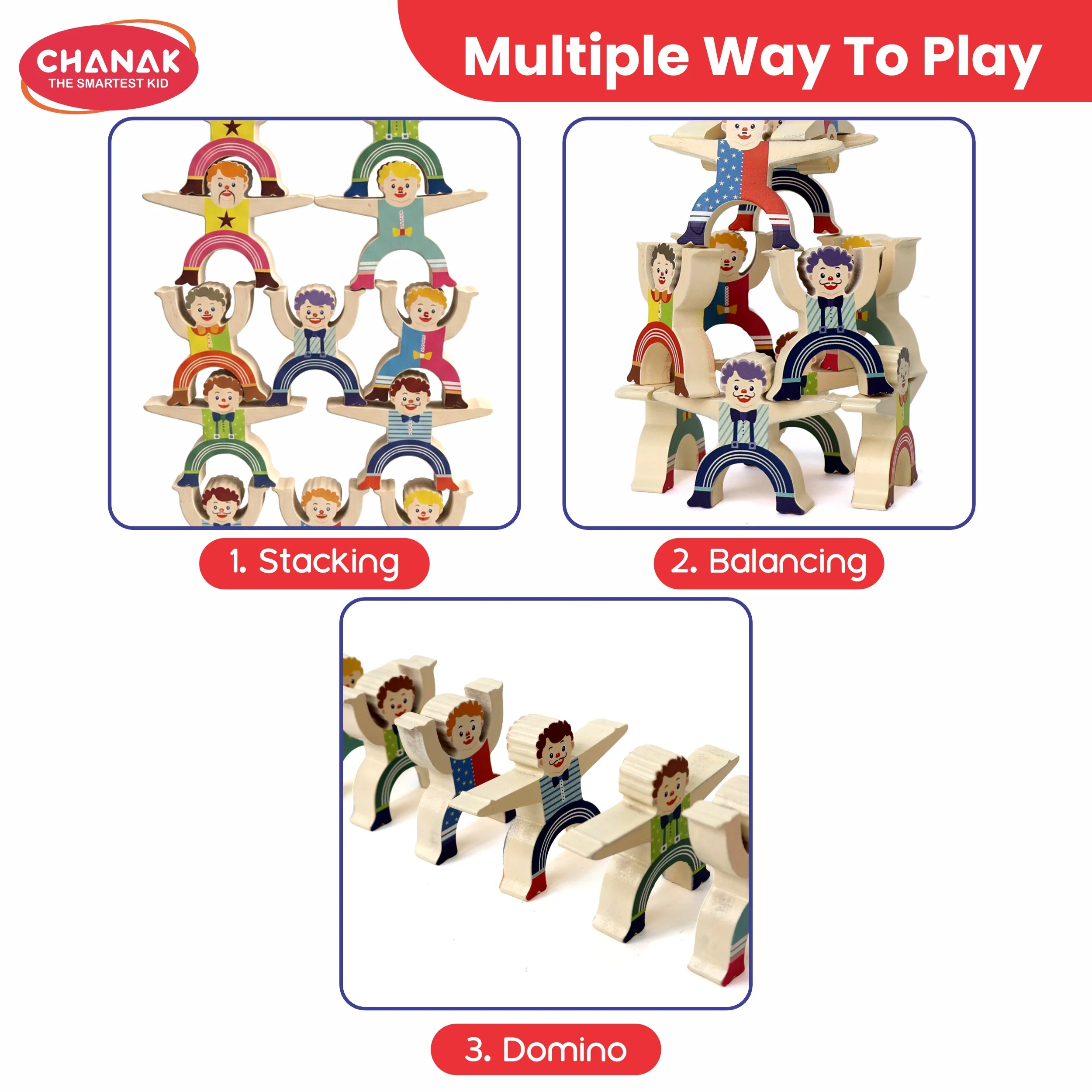 Chanak Wooden Human Balancing Toy for Kids 3+ Years | 16 Pcs Montessori Circus Clown Stacking Tower Game – BIS Approved - Image 6