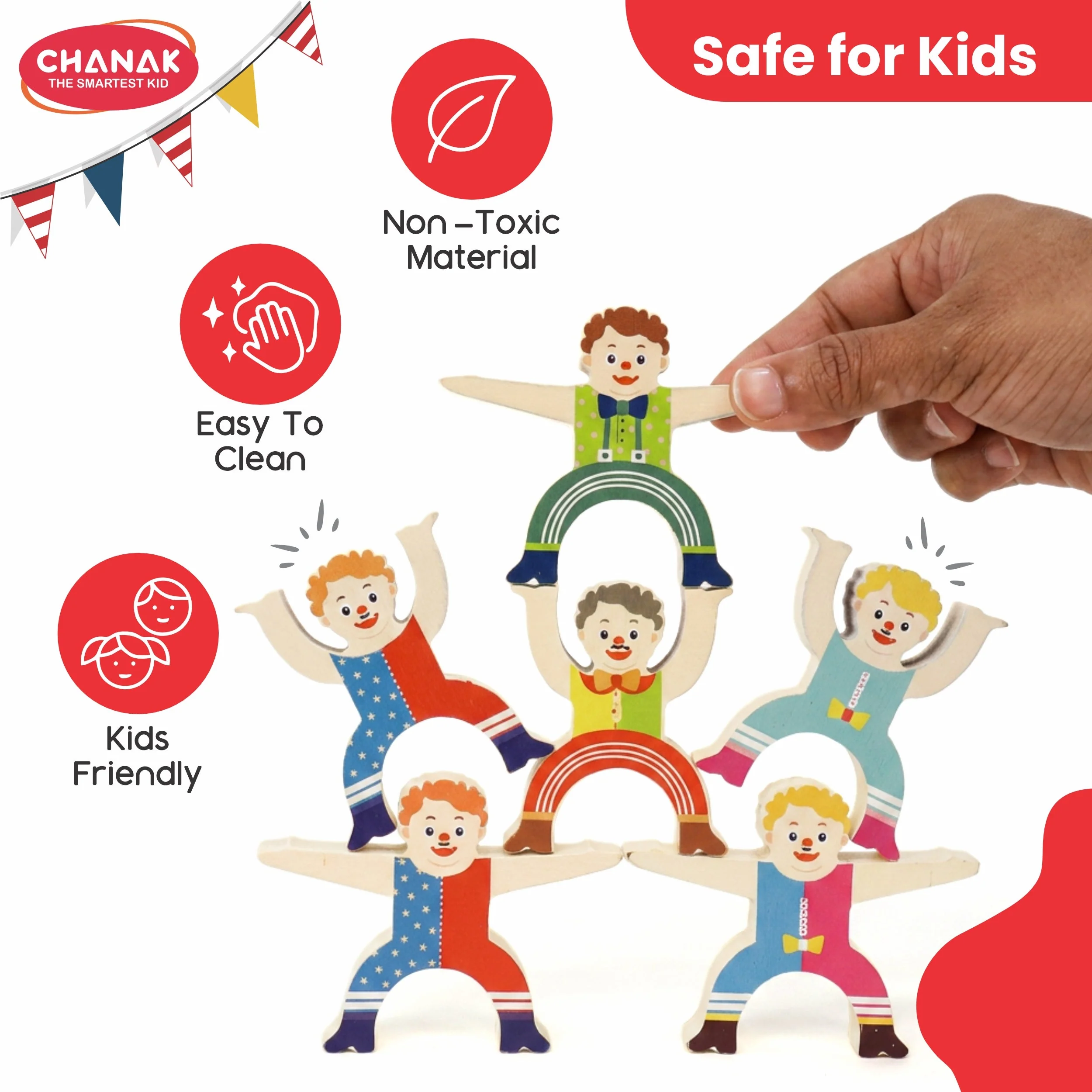 Chanak Wooden Human Balancing Toy for Kids 3+ Years | 16 Pcs Montessori Circus Clown Stacking Tower Game – BIS Approved - Image 7