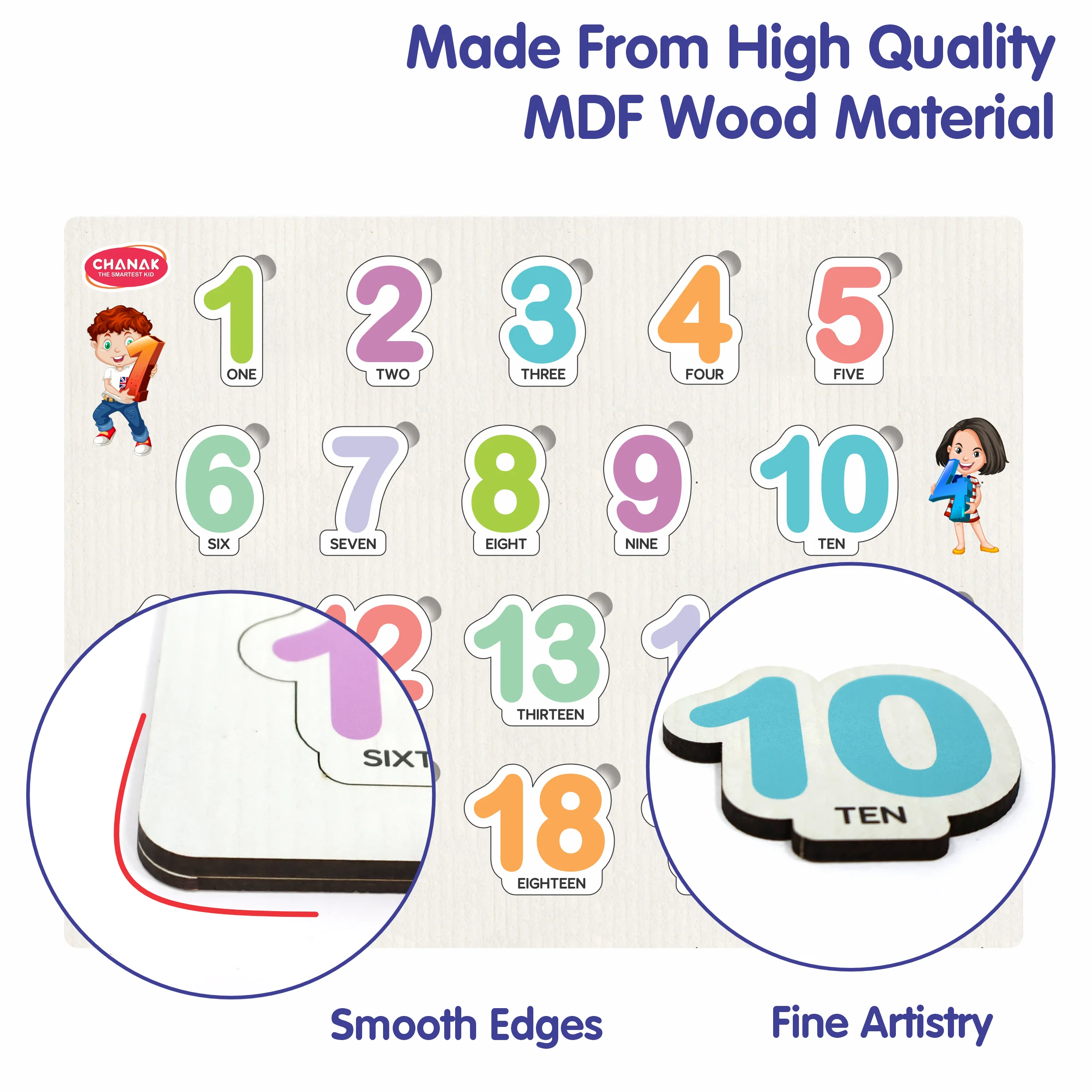 Chanak Wooden Number Puzzle 1-20 for Kids 2+ Years | Montessori Learning Board with Pictures – BIS Approved - Image 4