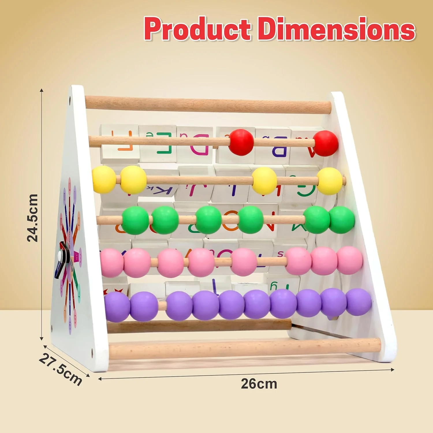 Chanak 5-in-1 Wooden Activity Triangle for Kids 1+ Year | Abacus, Alphabets, Clock & Writing Board – BIS Approved - Image 5