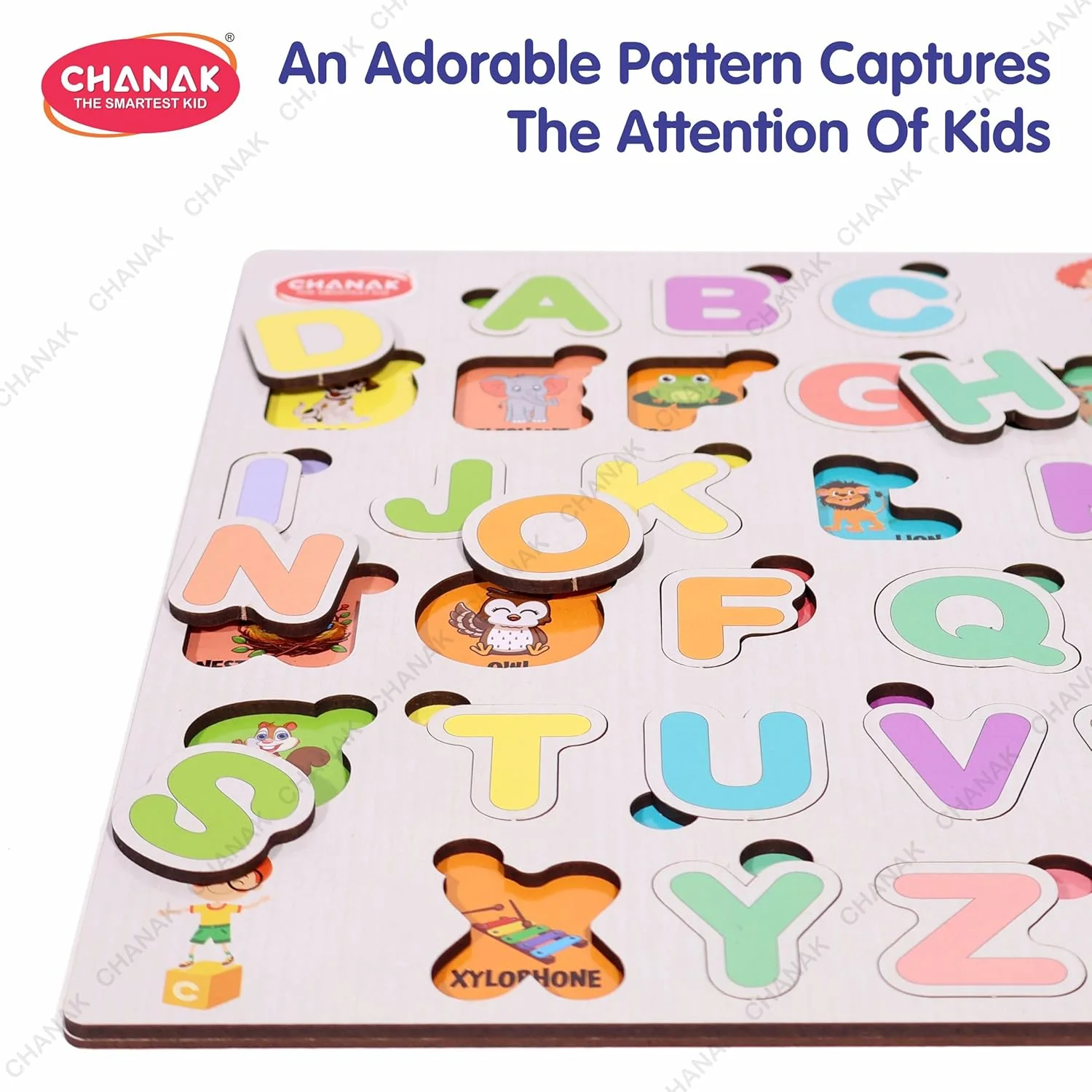 Chanak Wooden Alphabet Puzzle for Kids 2+ Years | 26 Pc Montessori ABC Learning Board with Pictures – BIS Approved - Image 5