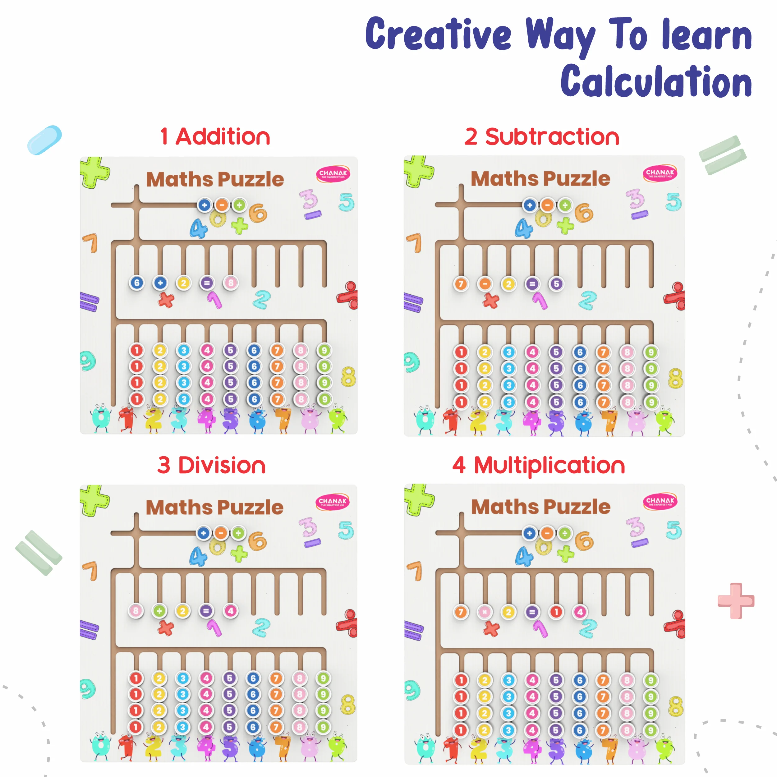 Chanak 3-in-1 Wooden Math Learning Board for Kids 3+ Years | Number Tracing, Dot-to-Dot & Math Puzzle – BIS Approved - Image 5